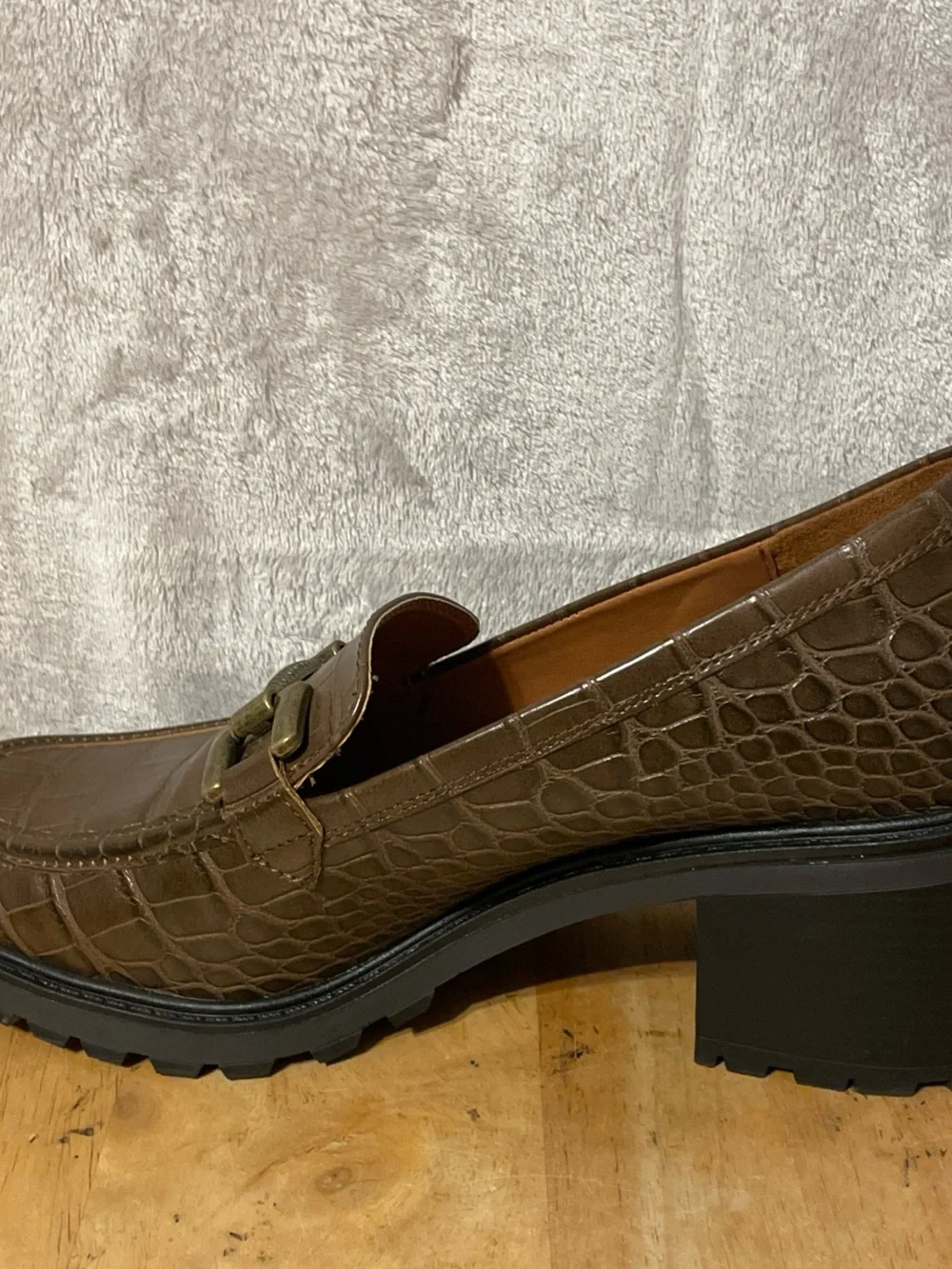 Zodiac Brown Croc-Embossed Platform Loafers with Brass-Tone Bit